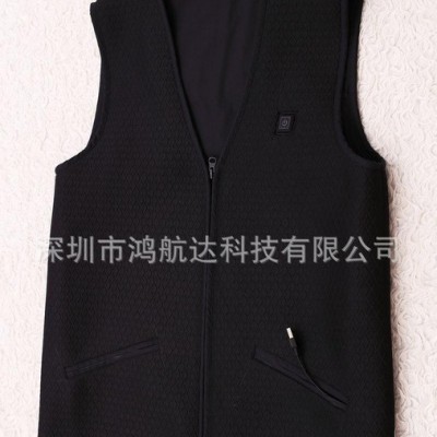 定做 純色鋰電池發熱背心 智能發熱服裝 黑色帶拉鏈發熱服