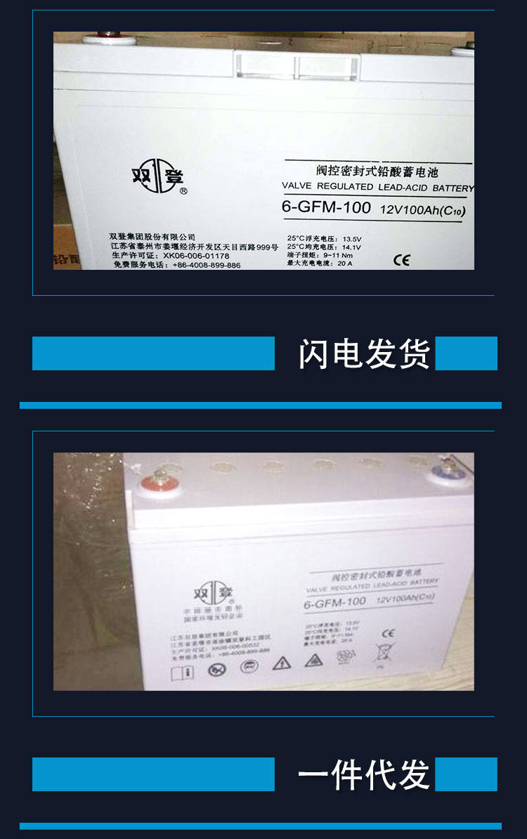 雙登12v100ah 蓄電池 6-GFM-100蓄電池太陽能蓄電池廠家直示例圖5