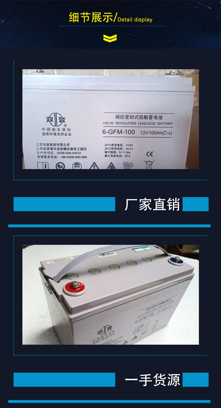 雙登12v100ah 蓄電池 6-GFM-100蓄電池太陽能蓄電池廠家直示例圖4