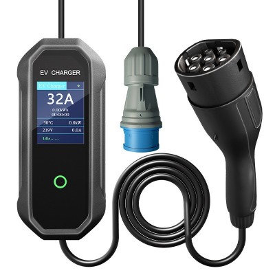 TYPE2歐標(biāo)便攜式充電樁新能源汽車充電槍7KW 32A快充充電樁廠家